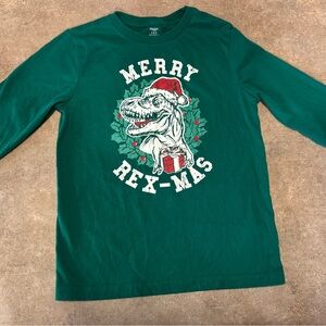 Holiday Time - Green 'Merry Rex-Mas' Kids Long Sleeve Tee, Size S 6/7